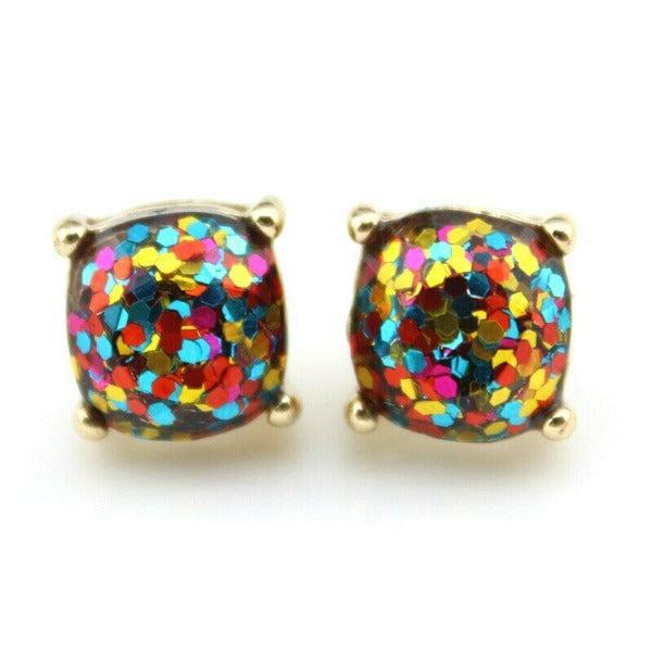 Rainbow Glitter Gold Tone Earrings-Earring-SPARKLE ARMAND