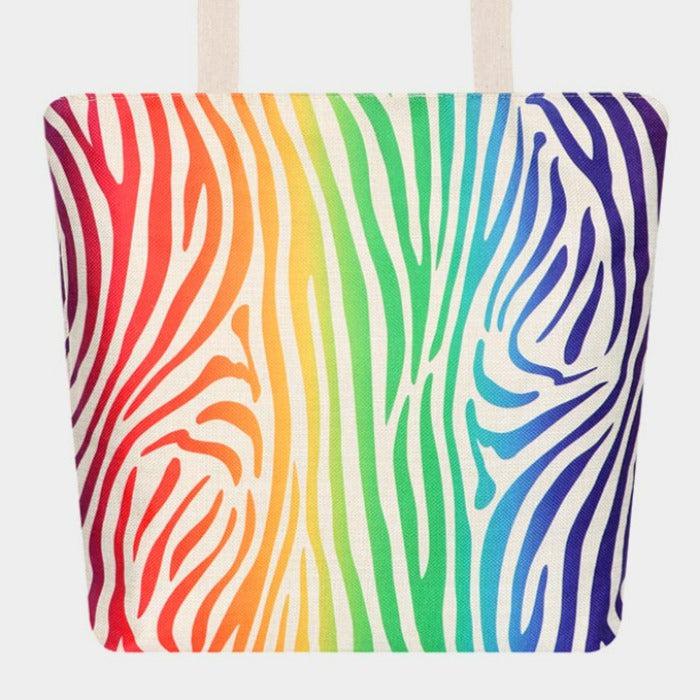 Rainbow Zebra Pattern Printed Canvas Tote Eco Bag