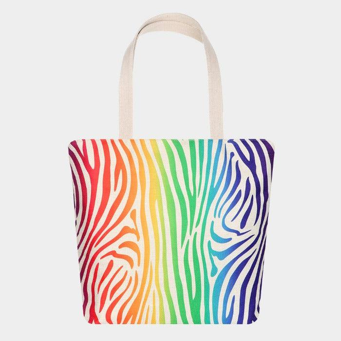 Rainbow Zebra Pattern Printed Canvas Tote Eco Bag