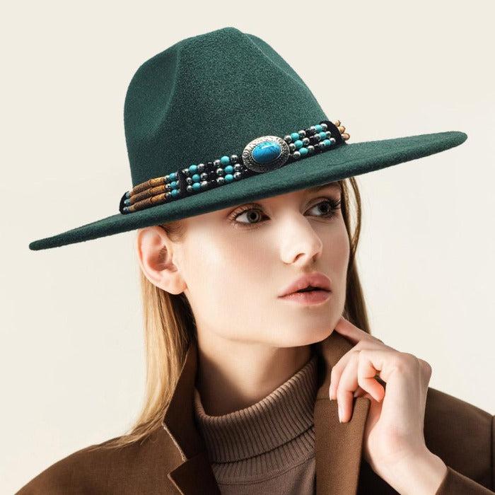 Rancher Panama Hat Green Turquoise Accented