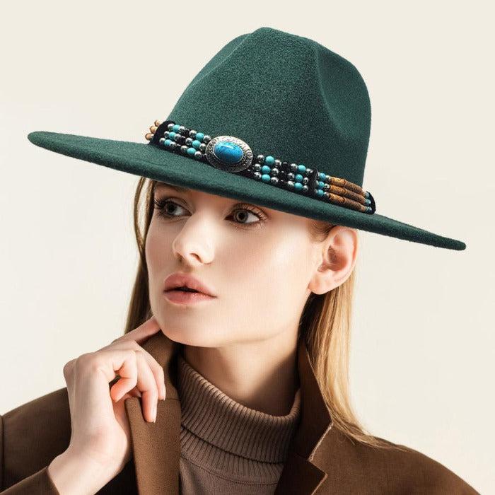 Rancher Panama Hat Green Turquoise Accented