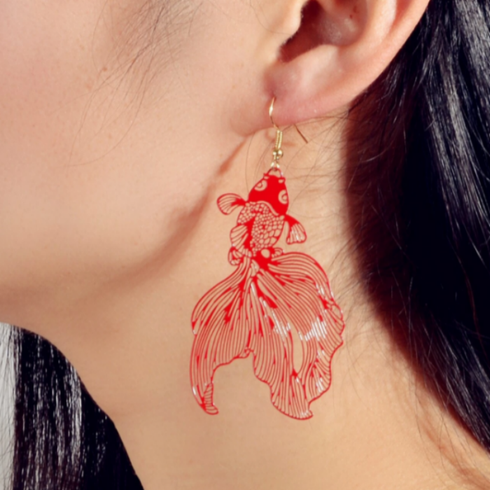 Red Beta Fish Cut Out Earrings