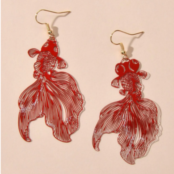 Red Beta Fish Cut Out Earrings