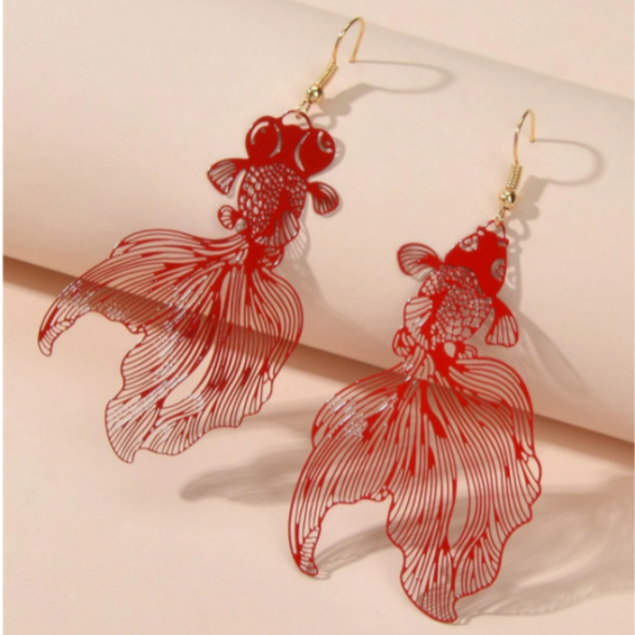 Red Beta Fish Cut Out Earrings