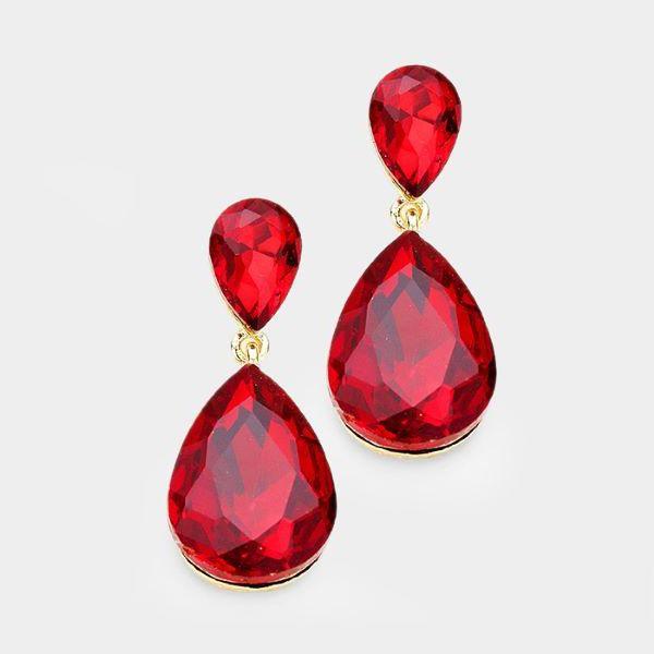 Red Crystal Double Teardrop Earrings by Miro