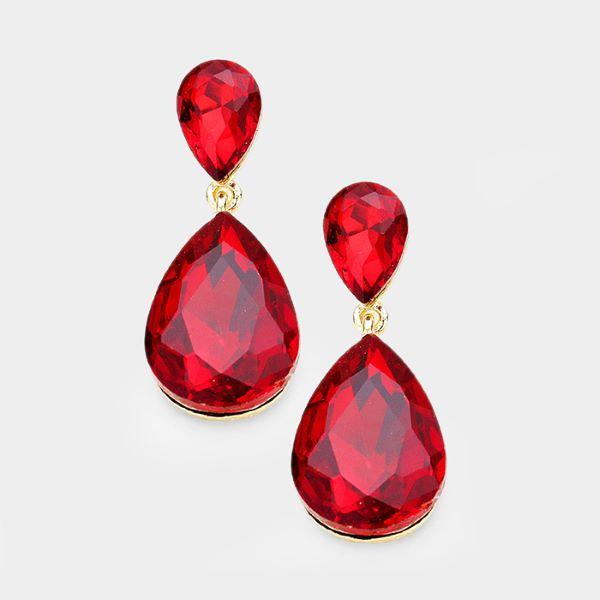 Red Crystal Double Teardrop Earrings by Miro