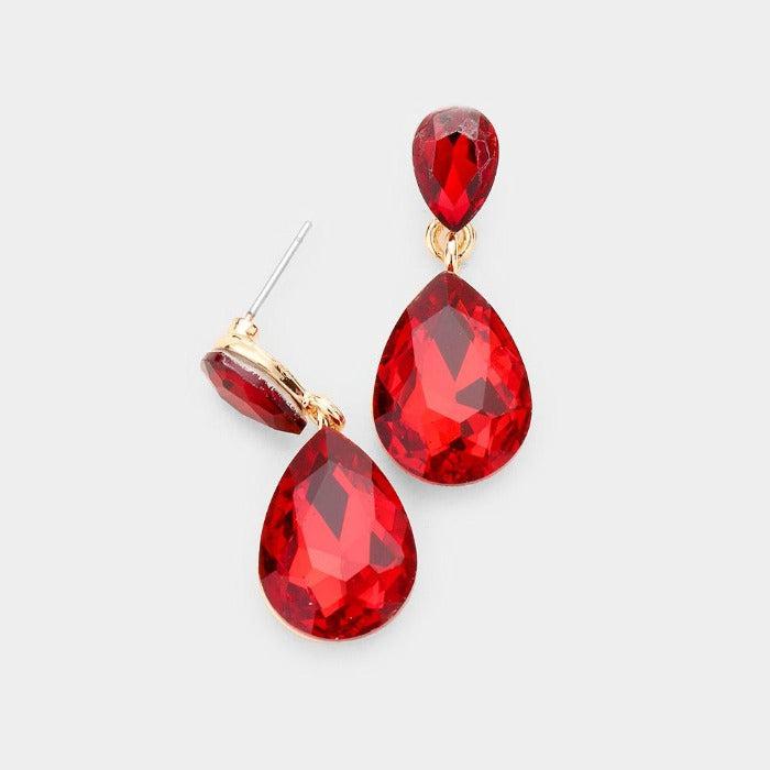 Red Crystal Double Teardrop Earrings