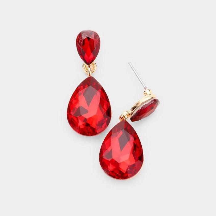 Red Crystal Double Teardrop Earrings