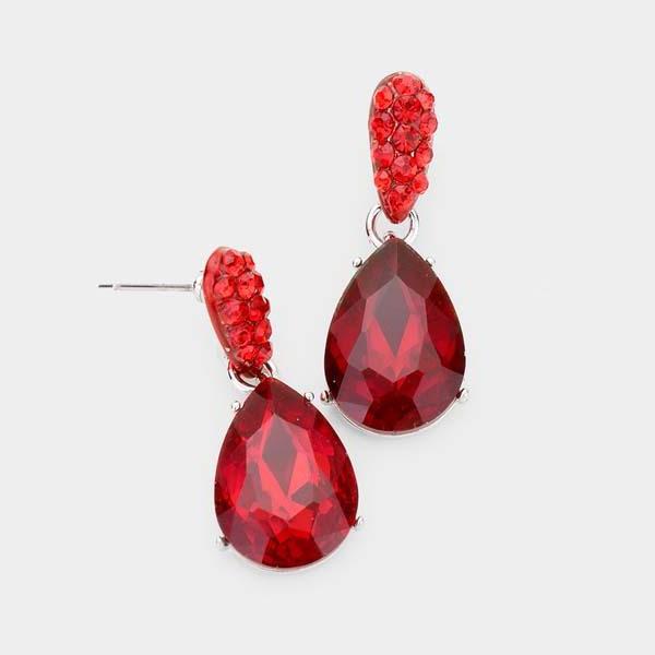 Red Crystal Teardrop Dangle Earrings-Earring-SPARKLE ARMAND