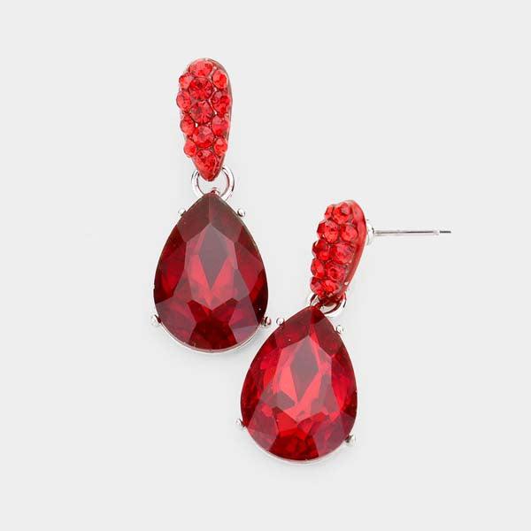 Red Crystal Teardrop Dangle Earrings-Earring-SPARKLE ARMAND