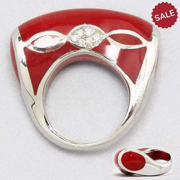 ﻿Red Enamel Clear Rhinestone Fashion Ring Size 6
