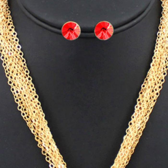 Red Heart Pendant Multi Strand Chain Necklace Set