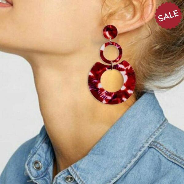 Red Geometric Retro Acetate Earrings