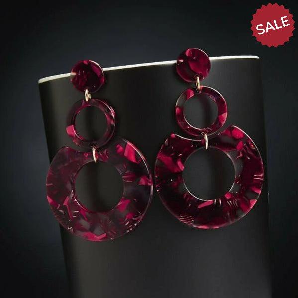 Red Geometric Retro Acetate Earrings