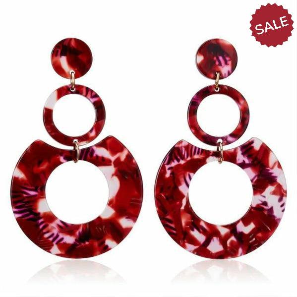 Red Geometric Retro Acetate Earrings