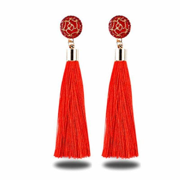 Red Tassel Fringe Earring-Earring-SPARKLE ARMAND