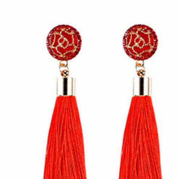 Red Tassel Fringe Earring-Earring-SPARKLE ARMAND