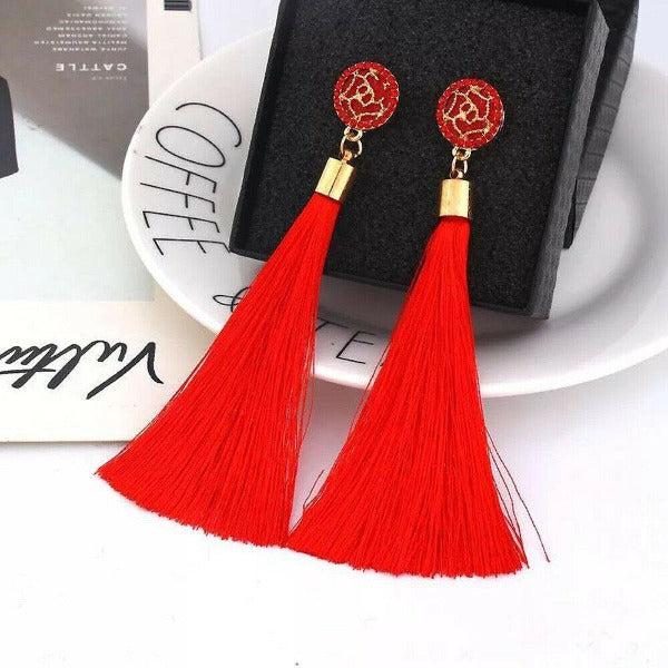 Red Tassel Fringe Earring-Earring-SPARKLE ARMAND
