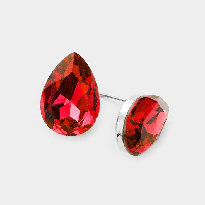 Red Teardrop Crystal Silver Earrings-Earring-SPARKLE ARMAND