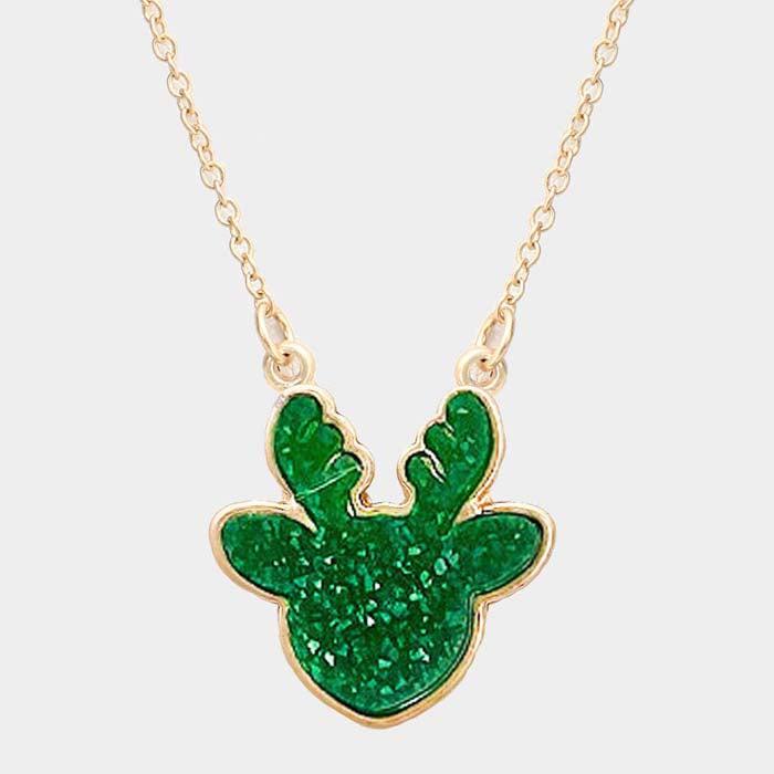 Reindeer Green Druzy Gold Pendant Necklace
