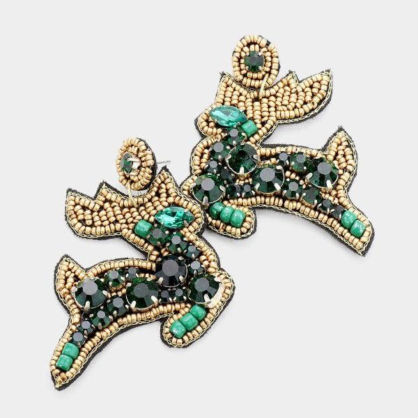 Reindeer Green Seed Bead Earrings by Treasure Jewelry