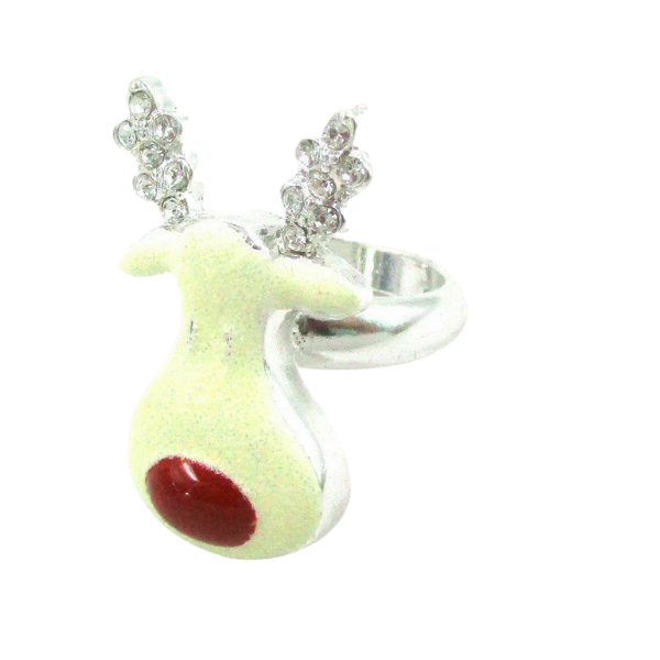Reindeer Silver Tone Rhinestone Ring Size 7