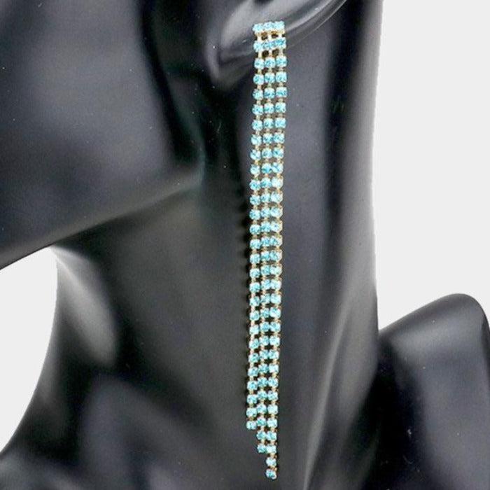 Rhinestone Aqua Blue Long Dangle Earrings by LINE