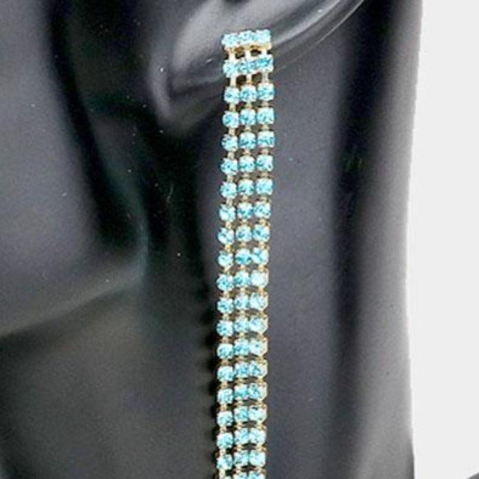Rhinestone Aqua Blue Long Dangle Earrings by LINE