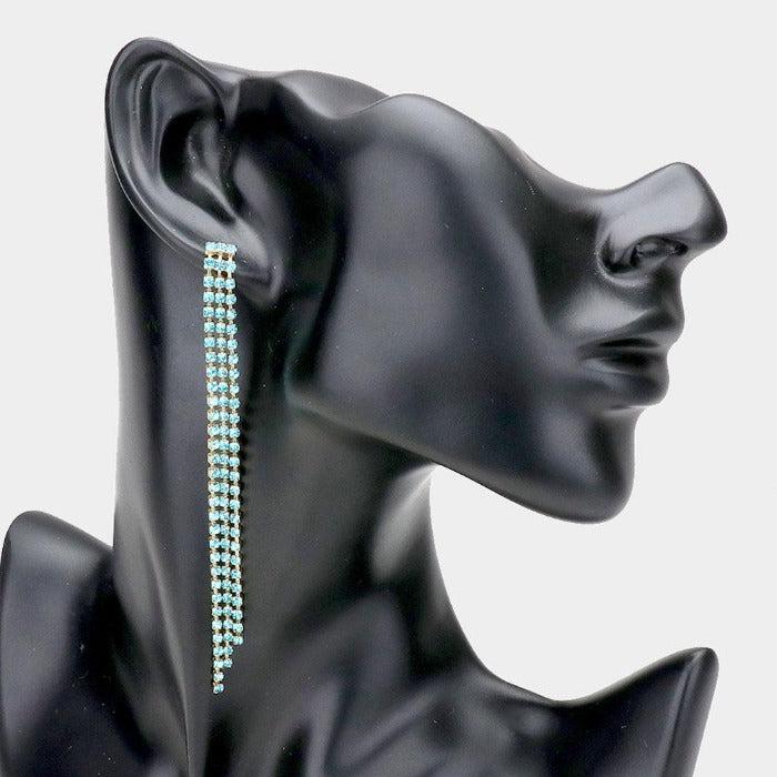 Rhinestone Aqua Blue Long Dangle Earrings by LINE