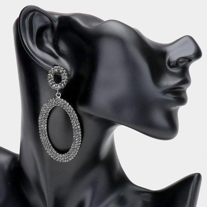 Rhinestone Black Diamond Double Open Oval Earrings