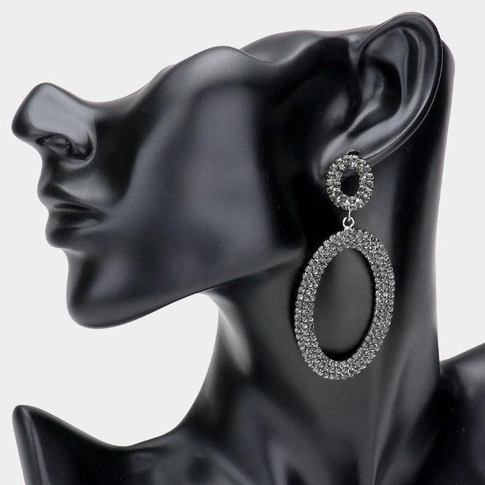 Rhinestone Black Diamond Double Open Oval Earrings