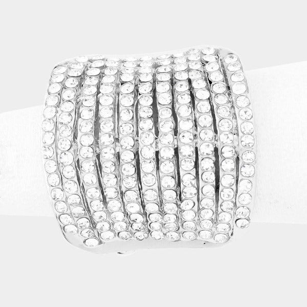 Rhinestone Clear Pave Multi Row Stretch Ring-Ring-SPARKLE ARMAND