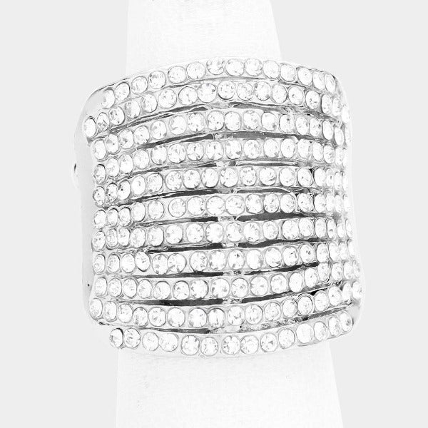 Rhinestone Clear Pave Multi Row Stretch Ring-Ring-SPARKLE ARMAND