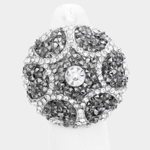 Rhinestone Crystal Cluster Silver Stretch Ring-Ring-SPARKLE ARMAND