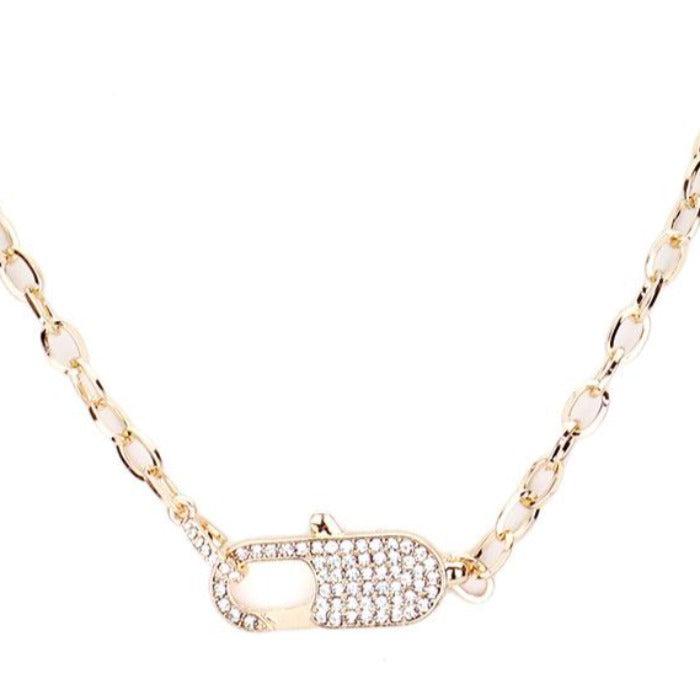 Rhinestone Embellished Lobster Clasp Gold Necklace Set