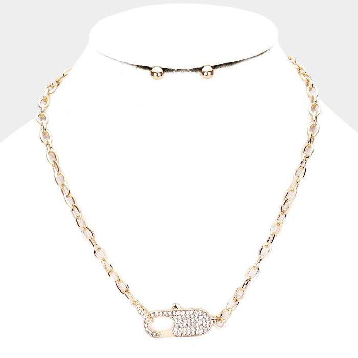 Rhinestone Embellished Lobster Clasp Gold Necklace Set