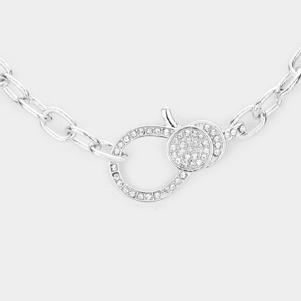 Rhinestone Embellished Lobster Clasp Silver Necklace Set