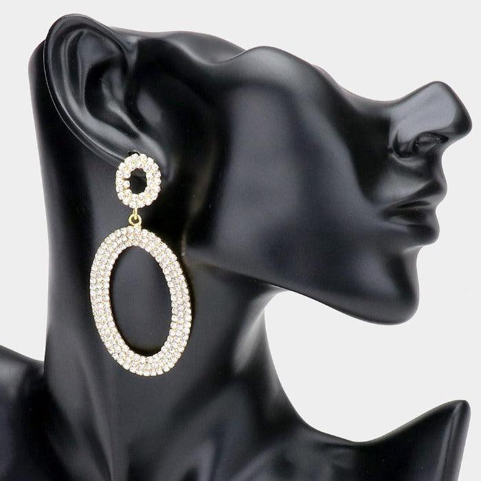 Rhinestone Gold Double Open Oval Earrings