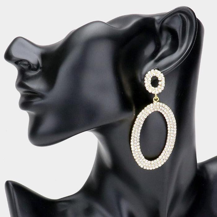 Rhinestone Gold Double Open Oval Earrings
