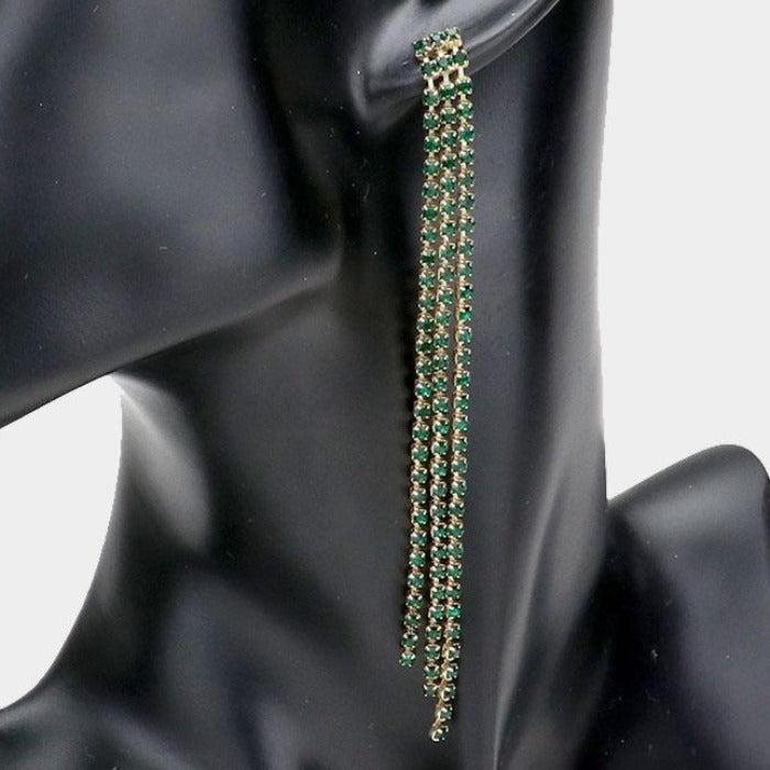 Rhinestone Green Long Dangle Earrings by LINE