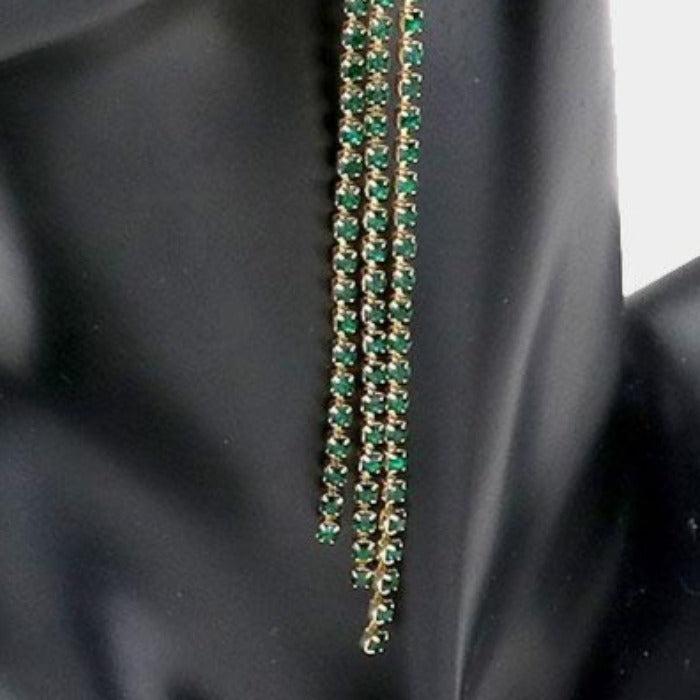 Rhinestone Green Long Dangle Earrings by LINE