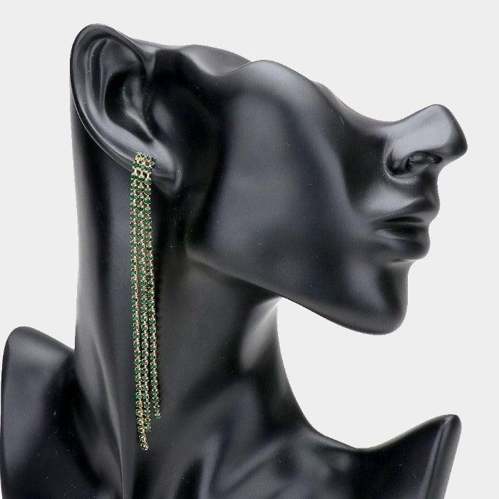 Rhinestone Green Long Dangle Earrings by LINE