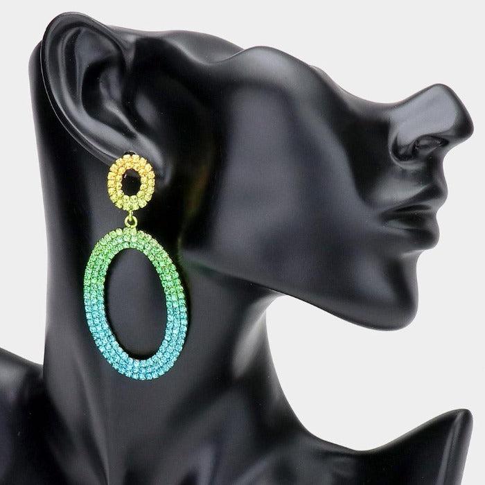 Rhinestone Multi-Colored Double Open Oval Earrings