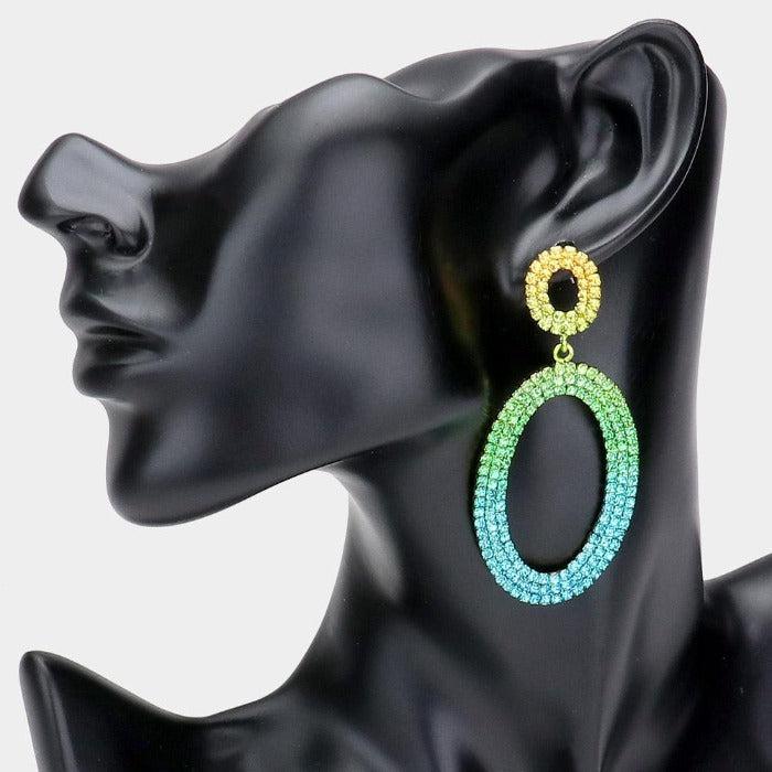 Rhinestone Multi-Colored Double Open Oval Earrings