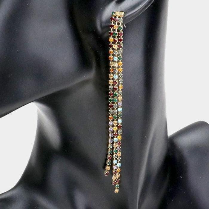 Rhinestone Multi Long Dangle Earrings by LINE