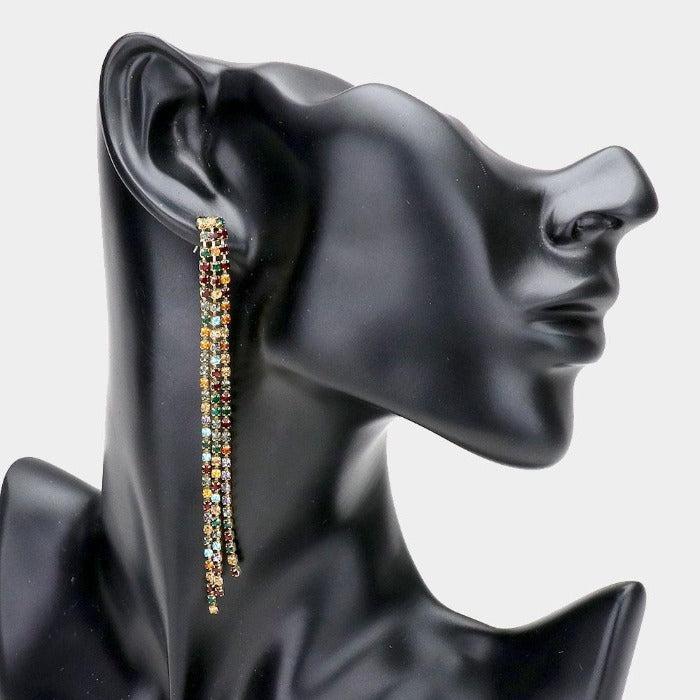 Rhinestone Multi Long Dangle Earrings by LINE