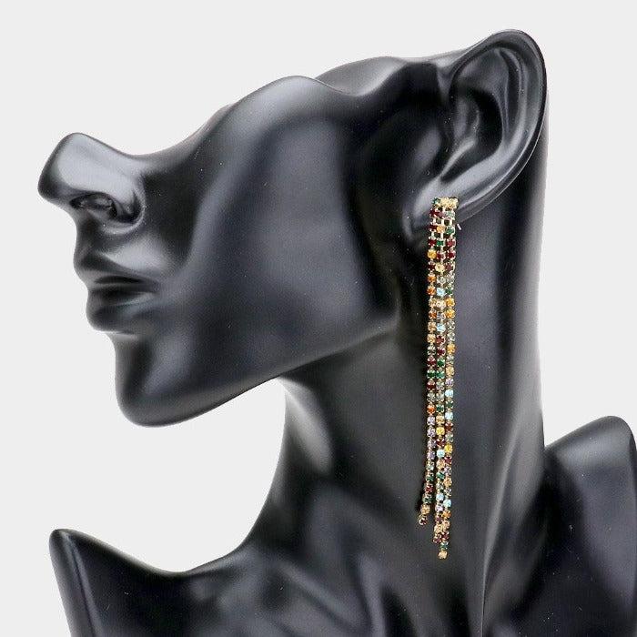 Rhinestone Multi Long Dangle Earrings by LINE