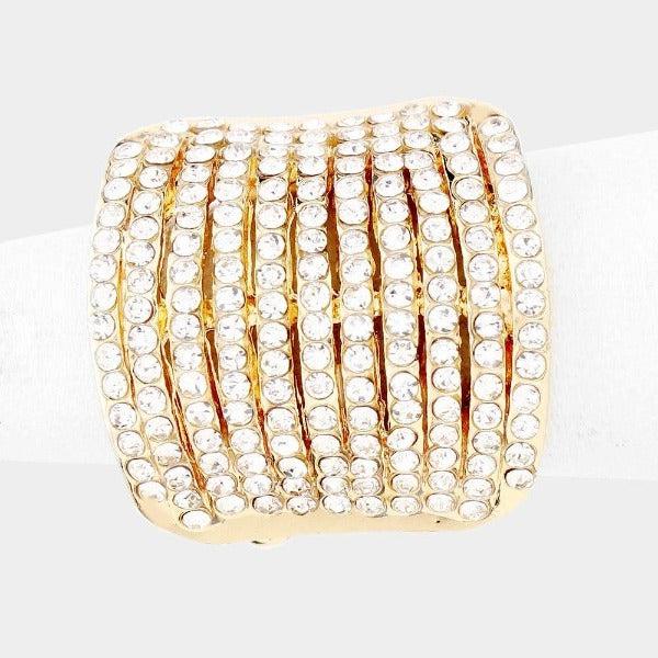 Rhinestone Pave Multi Row Stretch Ring-Ring-SPARKLE ARMAND