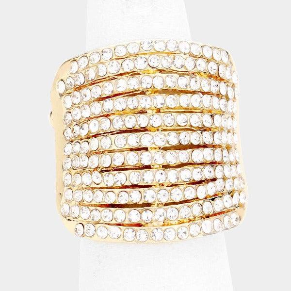 Rhinestone Pave Multi Row Stretch Ring-Ring-SPARKLE ARMAND