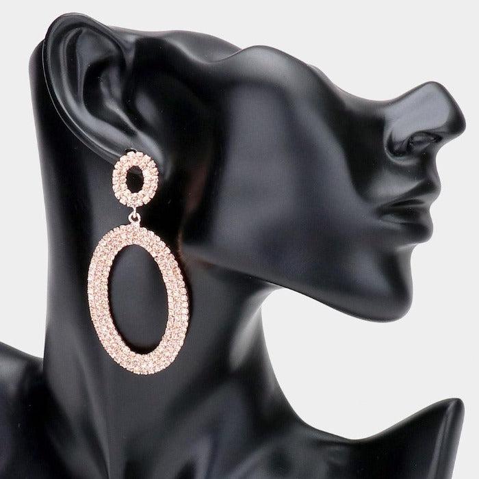 Rhinestone Peach Double Open Oval Earrings